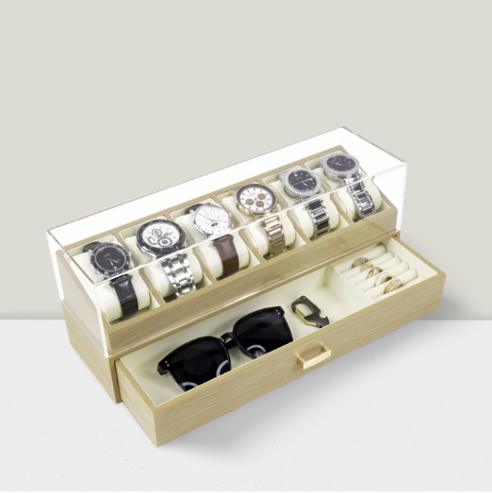 Boîte à Montres de Luxe en Bois - Coffret Raffiné pour 6 Montres et Bijoux